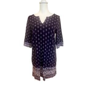 LUCKY BRAND PURPLE BLACK V NECK TUNIC SHORT DRESS WOMENS SIZE MEDIUM